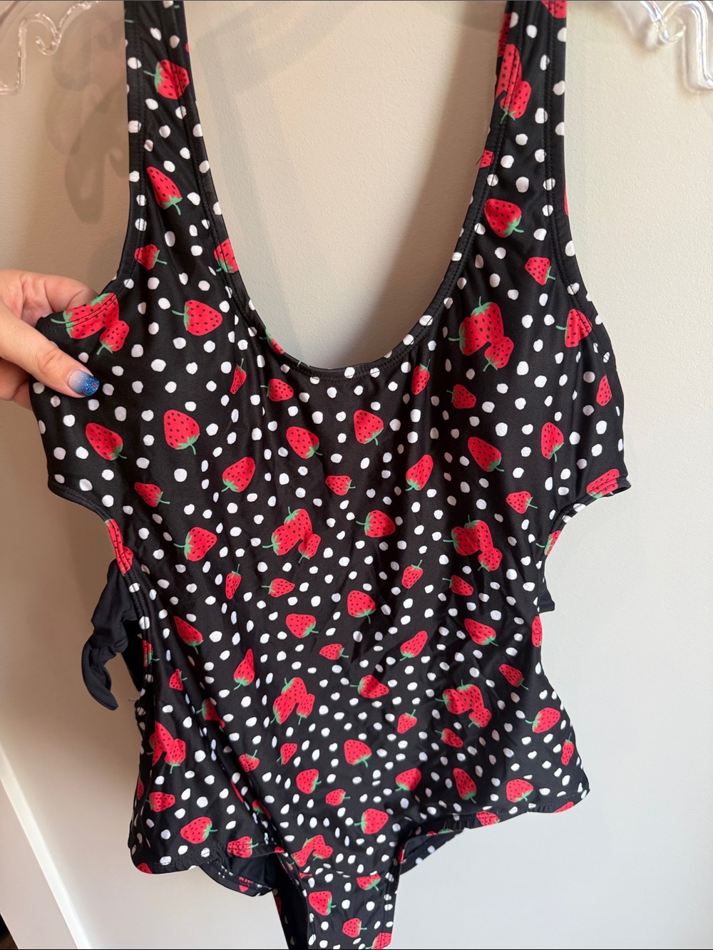Modcloth Black Strawberry Print One-Piece Swimsuit